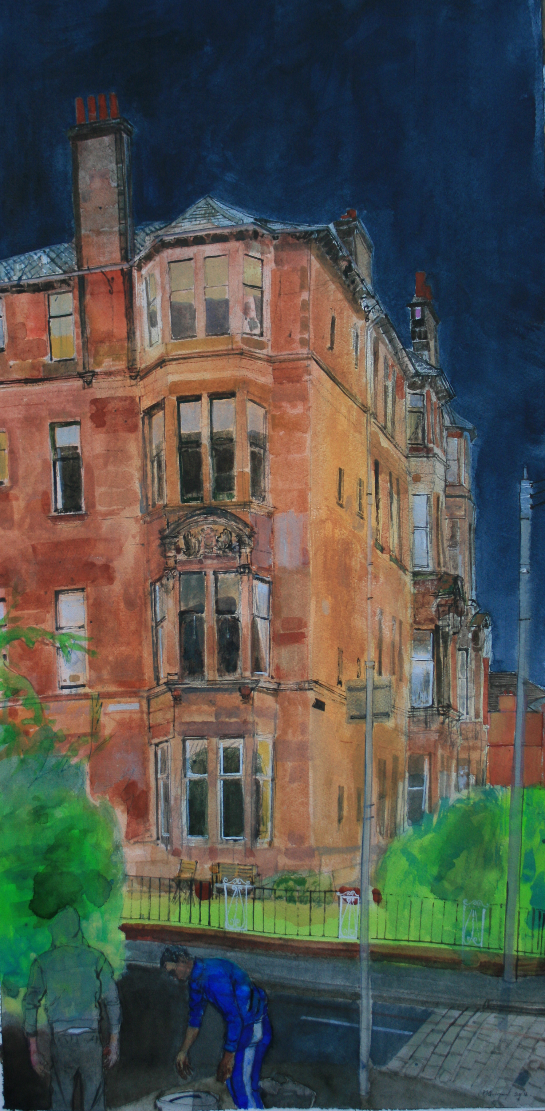 On Falkland Street Glasgow Watercolour on paper 102x50cm