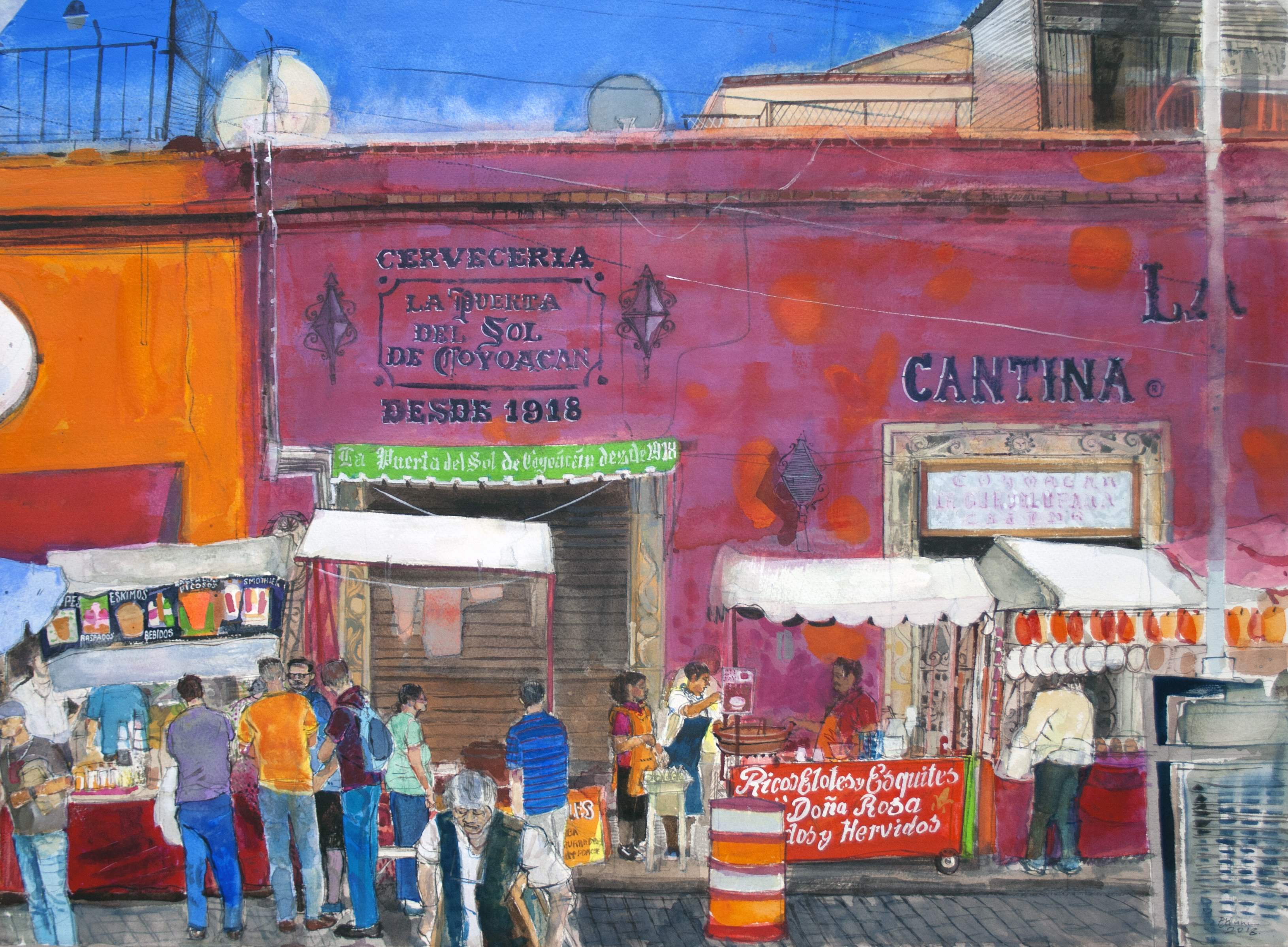 Calle Caballocalco Mexico City watercolour Peter Quinn RWS 55x76cm